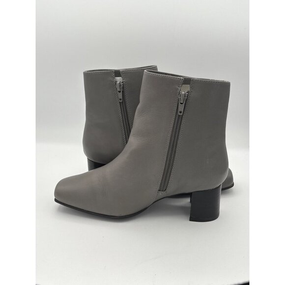 Women’s AJ Valenci Size 7 Grey Leather Heeled Square-Toes Boots - Picture 4 of 5